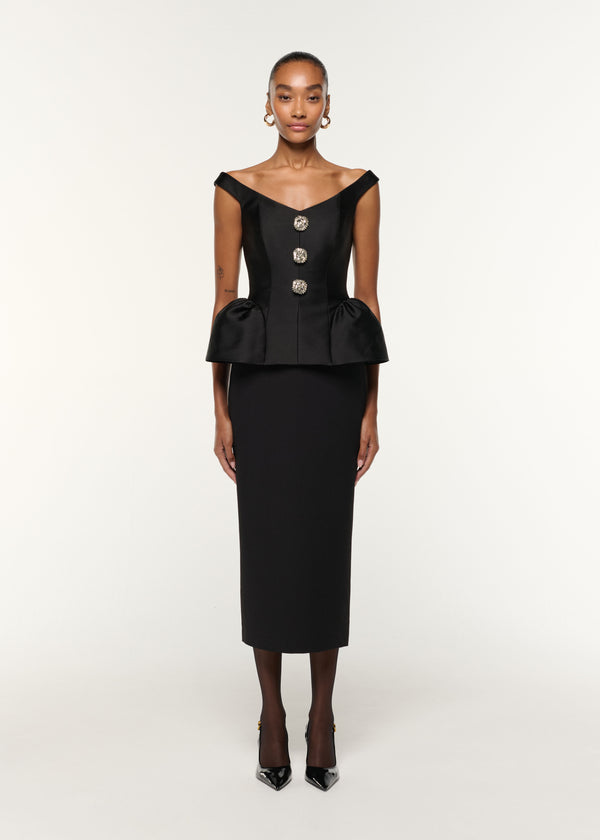 roland mouret Crystal Button Peplum Taffeta Crepe Dress Black