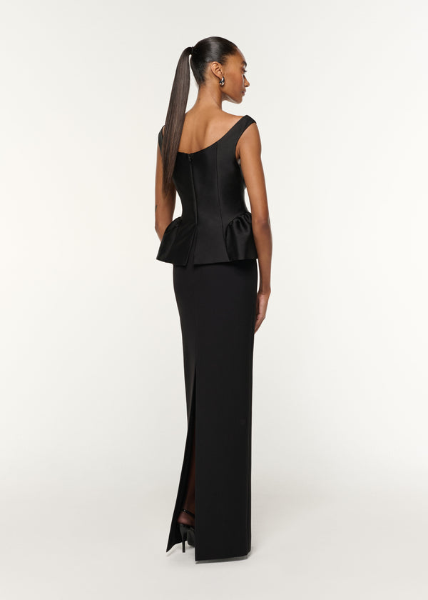 Roland Mouret Crystal Button Peplum Taffeta Crepe Gown Black