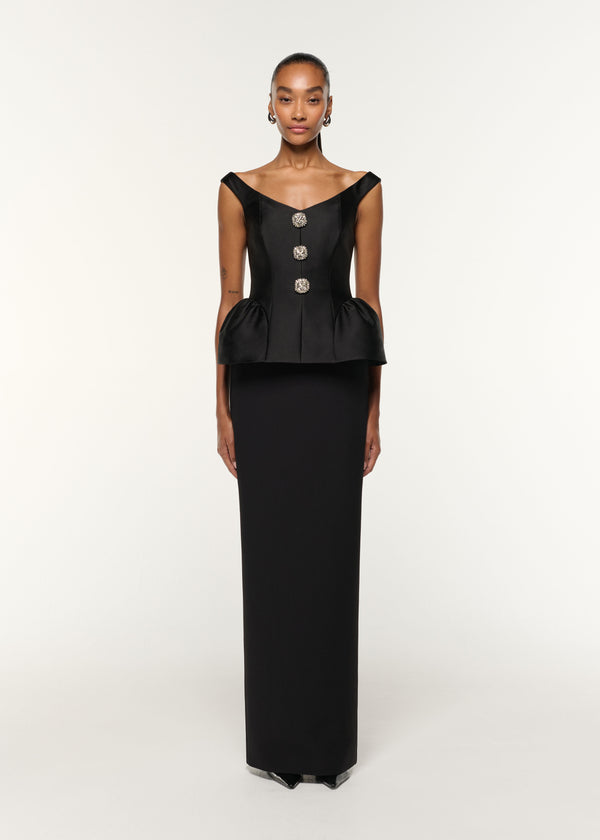 roland mouret Crystal Button Peplum Taffeta Crepe Gown Black