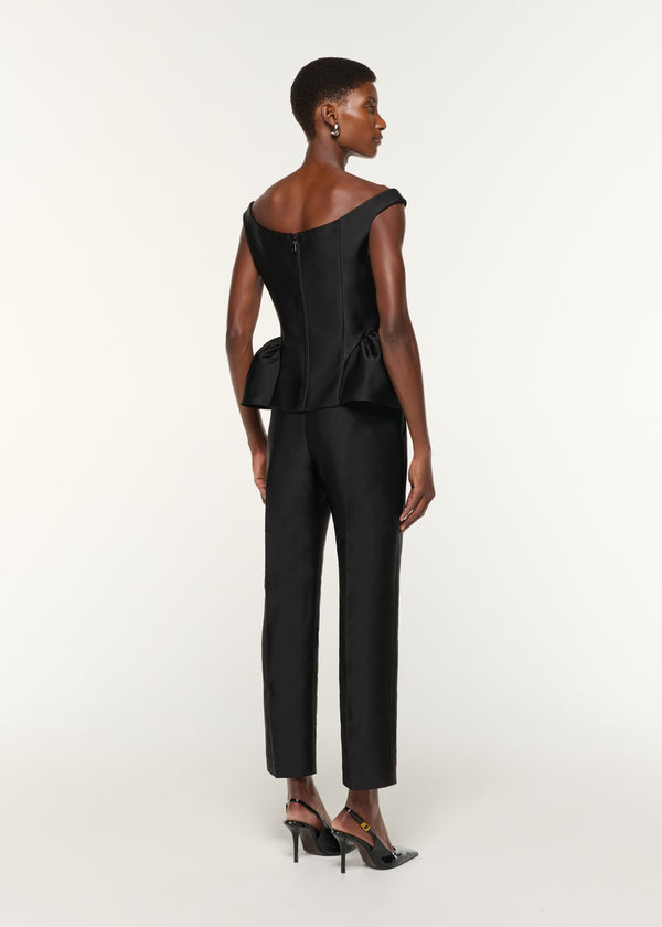 Roland Mouret Crystal Button Peplum Taffeta Top Black