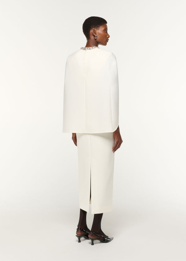 Roland Mouret Crystal Neckline Crepe Cape Dress Cream