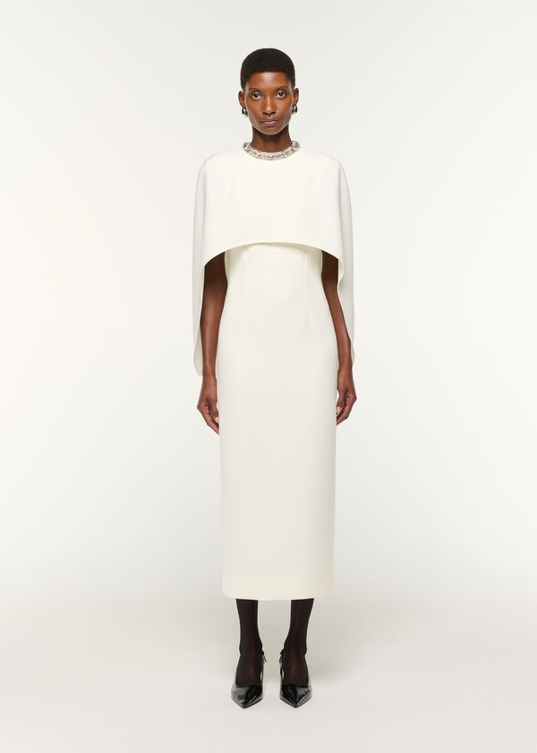 roland mouret Crystal Neckline Crepe Cape Dress Cream