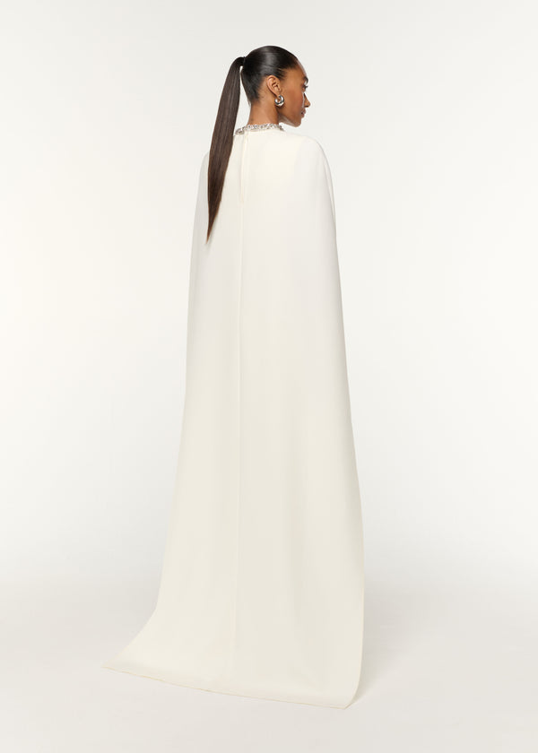 Roland Mouret Crystal Neckline Crepe Cape Gown Cream