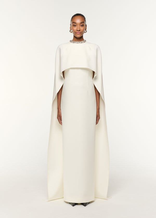 roland mouret Crystal Neckline Crepe Cape Gown Cream