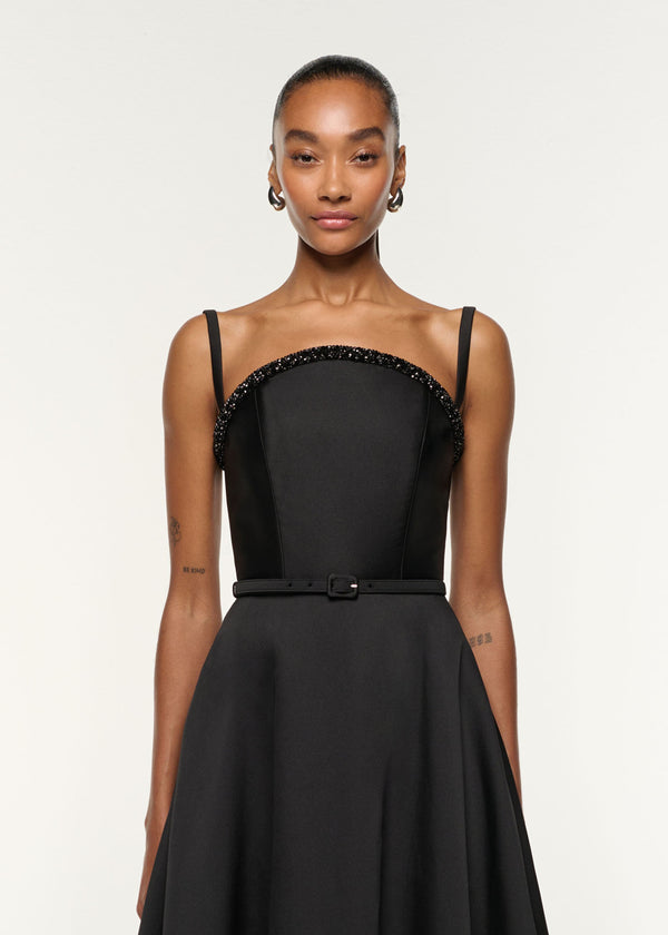 Roland Mouret Curved Crystal Neckline Taffeta Gown Black