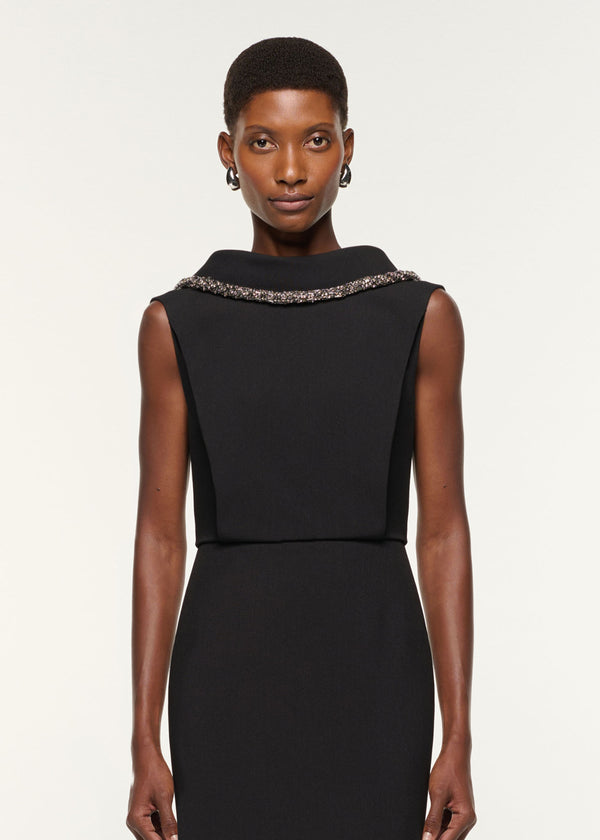 Roland Mouret Diamante Collared Neck Crepe Gown Black