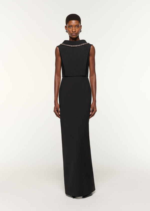 roland mouret Diamante Collared Neck Crepe Gown Black