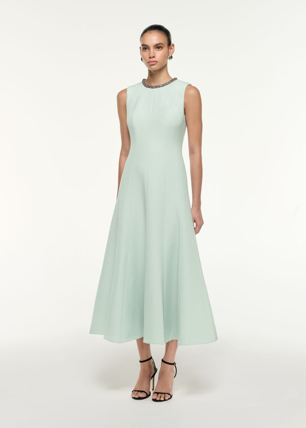 Roland Mouret Diamante Trim Wool Silk Midi Dress Mint
