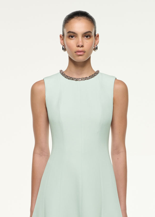 Roland Mouret Diamante Trim Wool Silk Midi Dress Mint