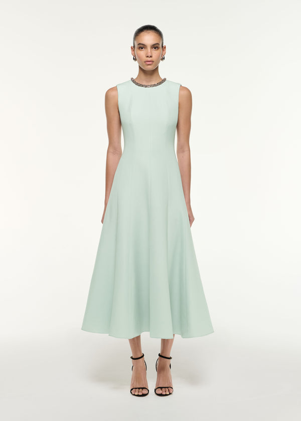 roland mouret Diamante Trim Wool Silk Midi Dress Mint