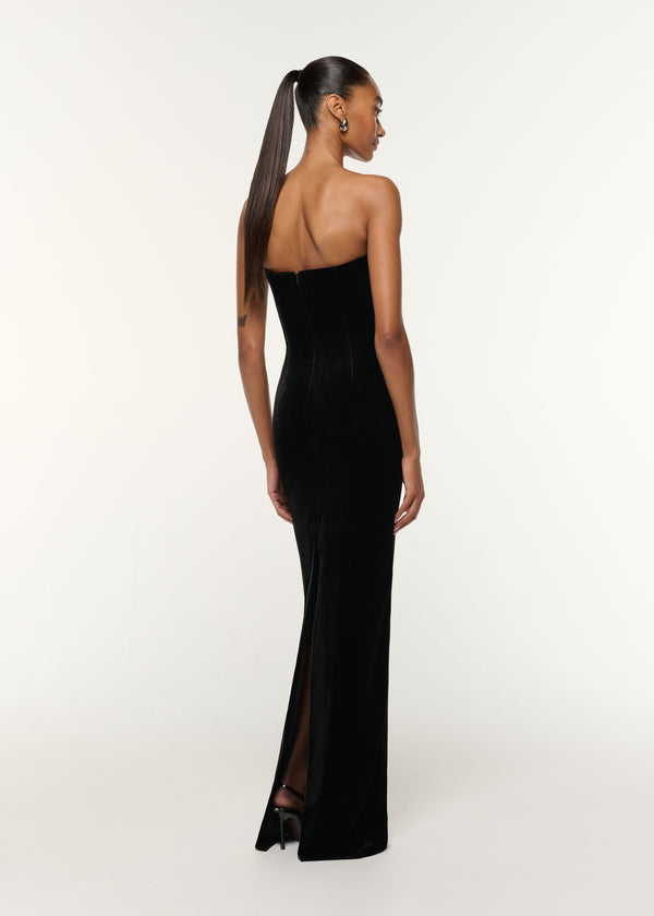 Roland Mouret Diamante Twist Drape Velvet Column Gown Black