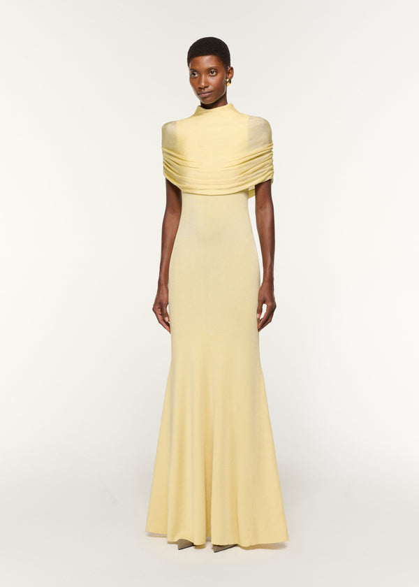 Roland Mouret Draped Shawl Viscose Knit Dress Yellow