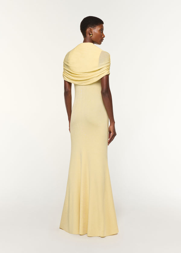 Roland Mouret Draped Shawl Viscose Knit Dress Yellow