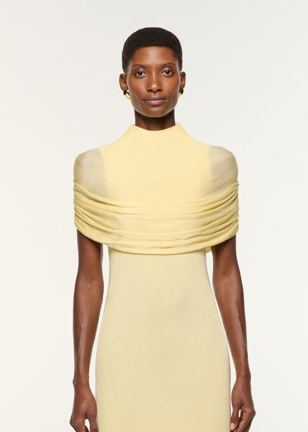 Roland Mouret Draped Shawl Viscose Knit Dress Yellow