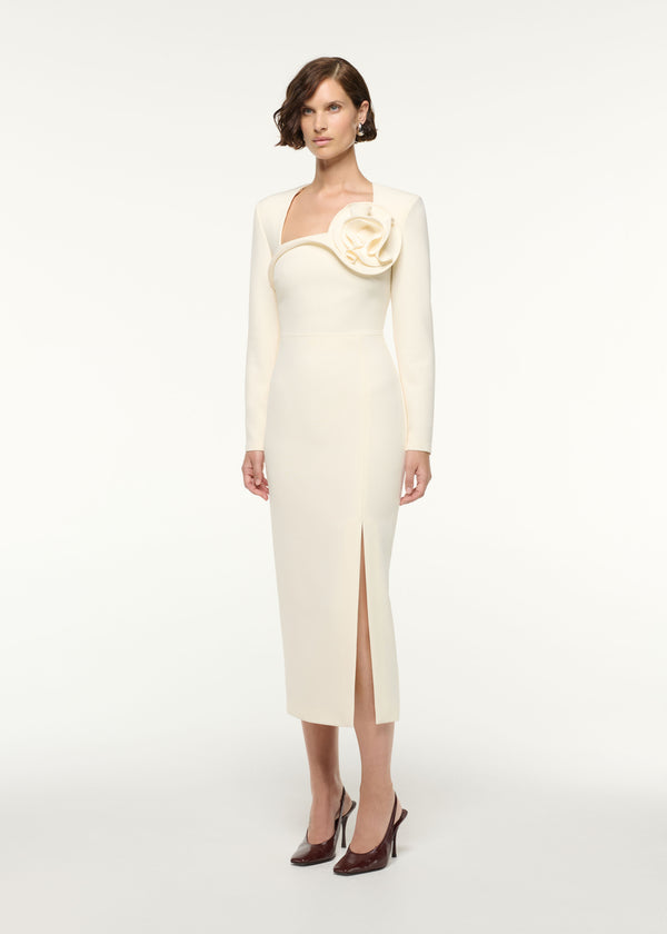 Roland Mouret Flower Detail Cocktail Midi Dress Cream