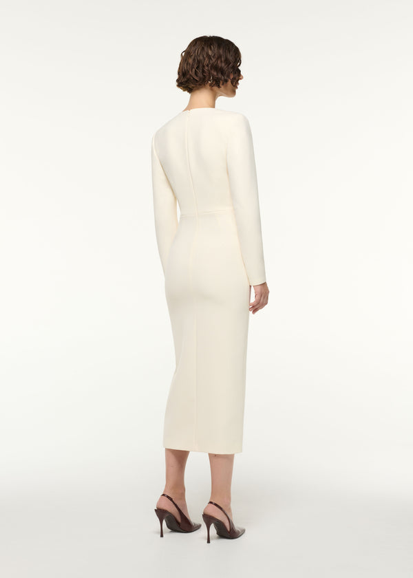 Roland Mouret Flower Detail Cocktail Midi Dress Cream