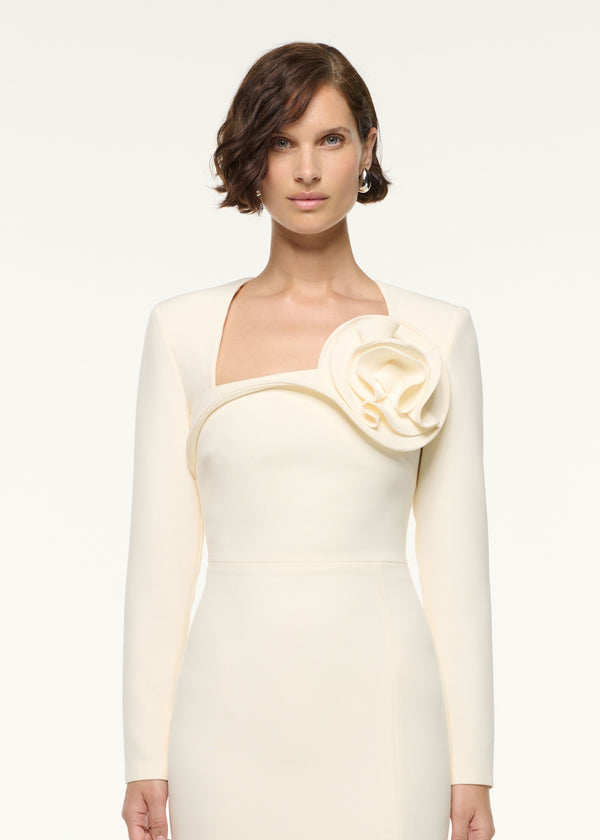 Roland Mouret Flower Detail Cocktail Midi Dress Cream
