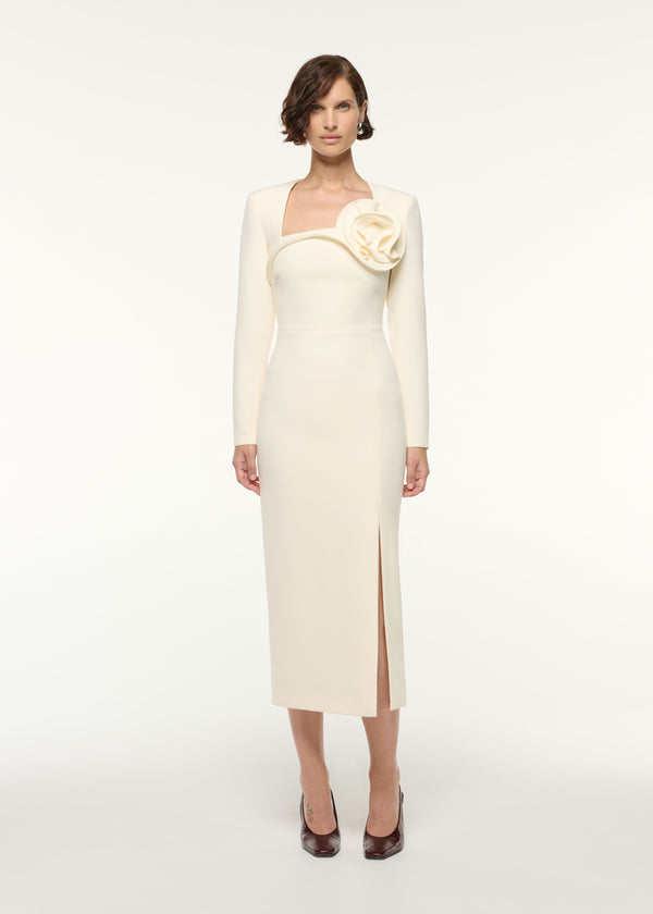 roland mouret Flower Detail Cocktail Midi Dress Cream