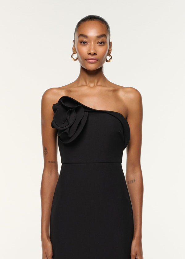 Roland Mouret Flower Detail Strapless Gown Hot Pink