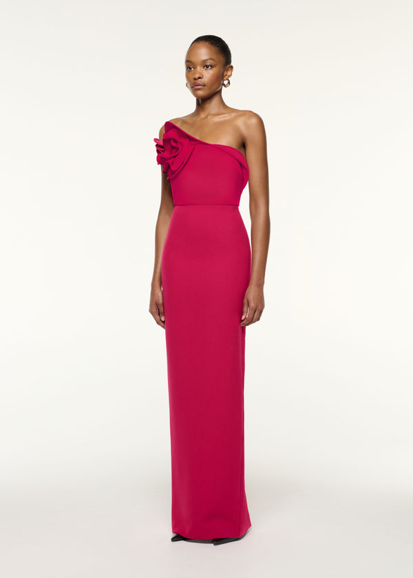 Roland Mouret Flower Detail Strapless Gown Hot Pink