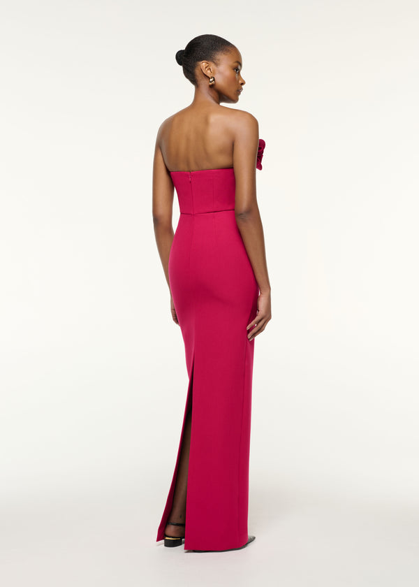 Roland Mouret Flower Detail Strapless Gown Hot Pink