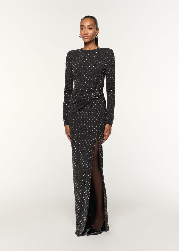 roland Mouret Jersey Diamante Drape And Metal Trim Gown Black