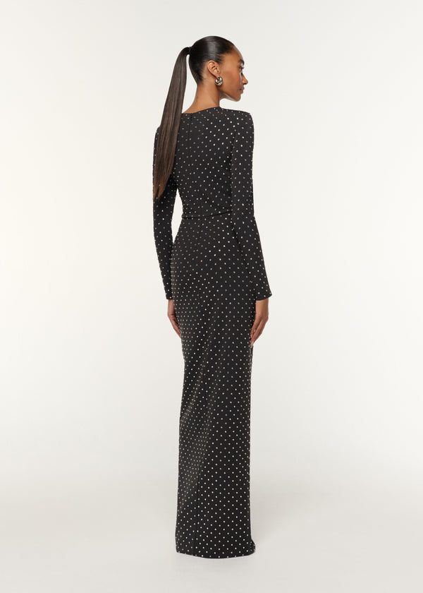 roland Mouret Jersey Diamante Drape And Metal Trim Gown Black