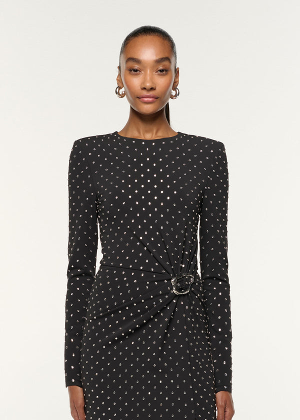 roland Mouret Jersey Diamante Drape And Metal Trim Gown Black