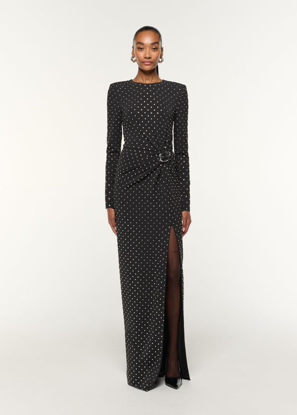 roland mouret Jersey Diamante Drape And Metal Trim Gown Black