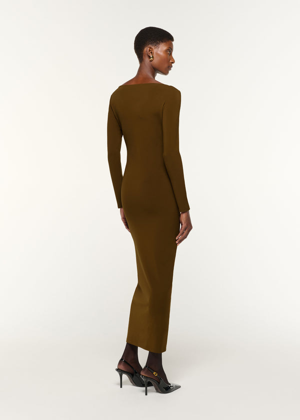 Roland Mouret Jersey Twist Drape & Metal Trim Dress Khaki