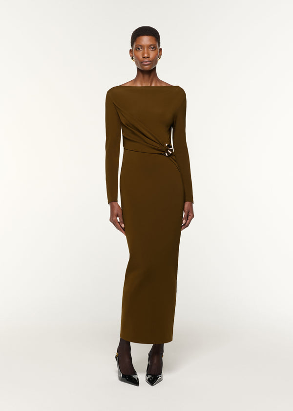 roland mouret Jersey Twist Drape & Metal Trim Dress Khaki