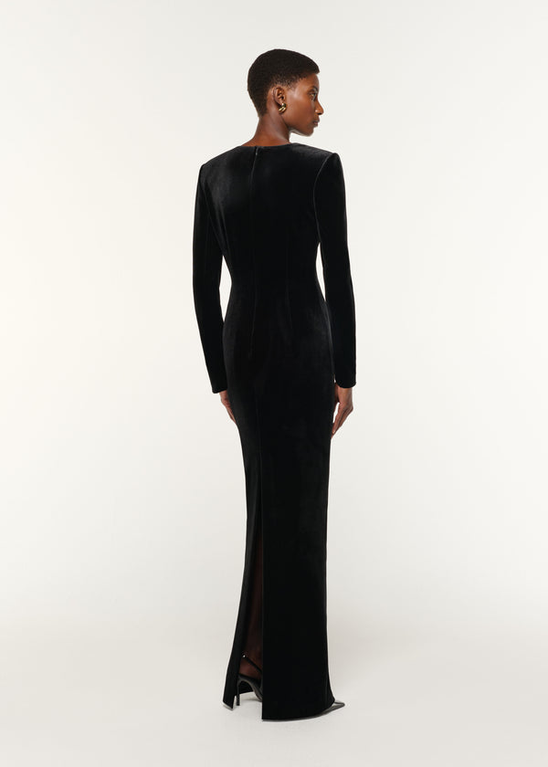 Roland Mouret Long Sleeve Embellished Velvet Gown Black