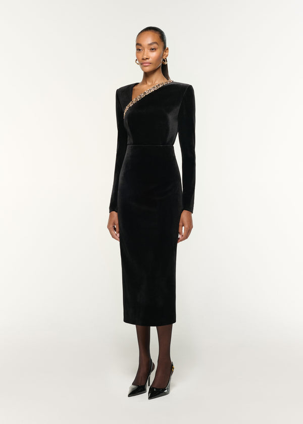 Roland Mouret Long Sleeve Embellished Velvet Top Gold