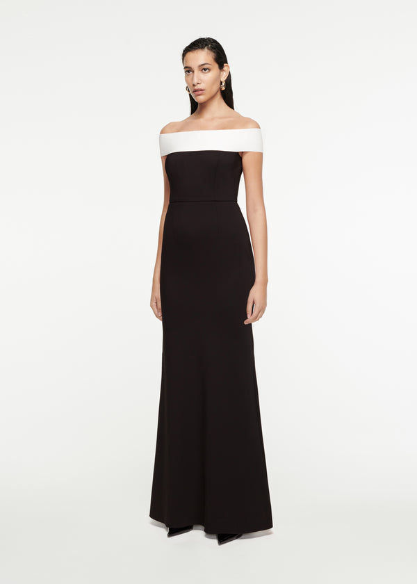 Roland Mouret Off-The-Shoulder Stretch-Cady Gown Black