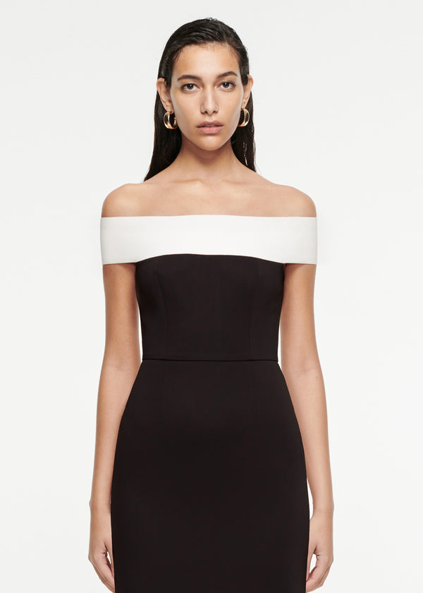 Roland Mouret Off-The-Shoulder Stretch-Cady Gown Black