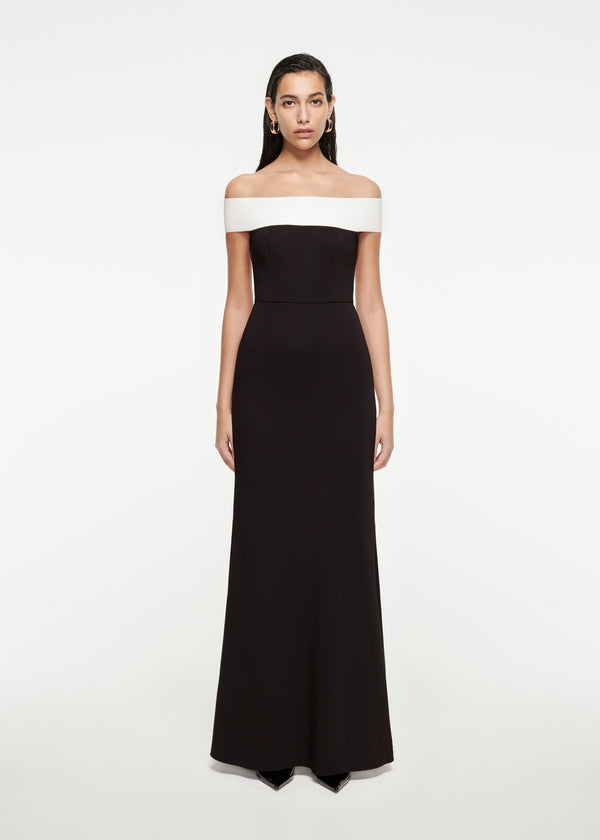roland mouret Off-The-Shoulder Stretch-Cady Gown Black