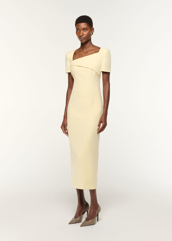 Roland Mouret Asymmetric Drape Crepe Dress Yellow