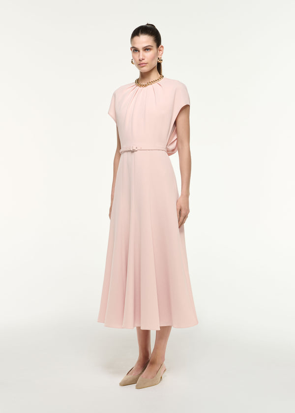 Roland Mouret Belted Cape Midi Dress Nude