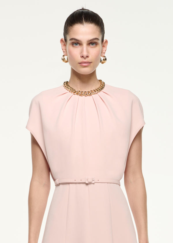 Roland Mouret Belted Cape Midi Dress Nude