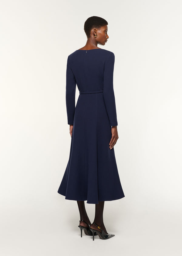 Roland Mouret Boat Neck Wool Crepe Dress Navy