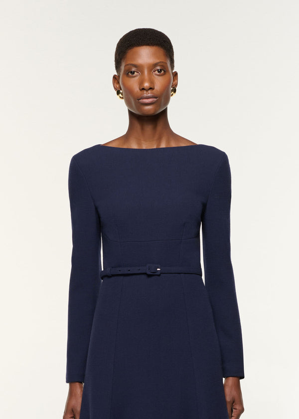 Roland Mouret Boat Neck Wool Crepe Dress Navy