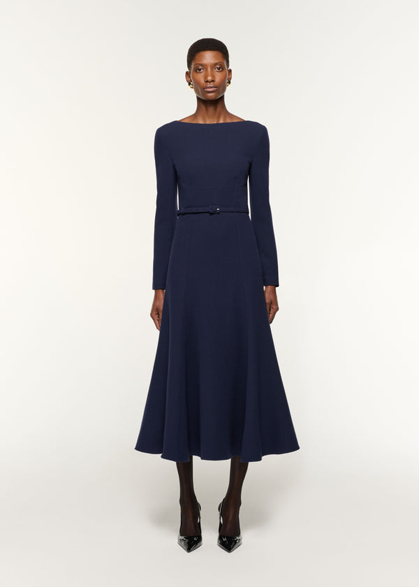 roland mouret Boat Neck Wool Crepe Dress Navy