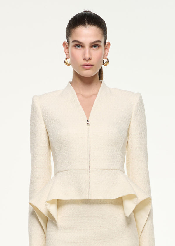 Roland Mouret Boucle Peplum Jacket Cream