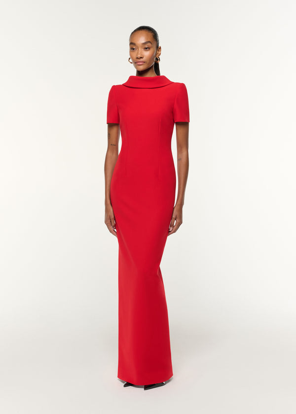 Roland Mouret Collared Crepe Gown Red