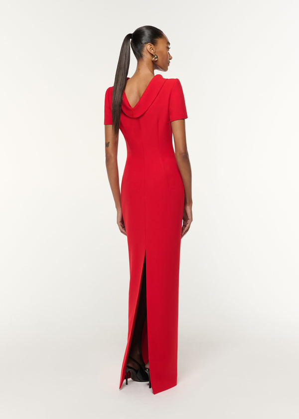 Roland Mouret Collared Crepe Gown Red