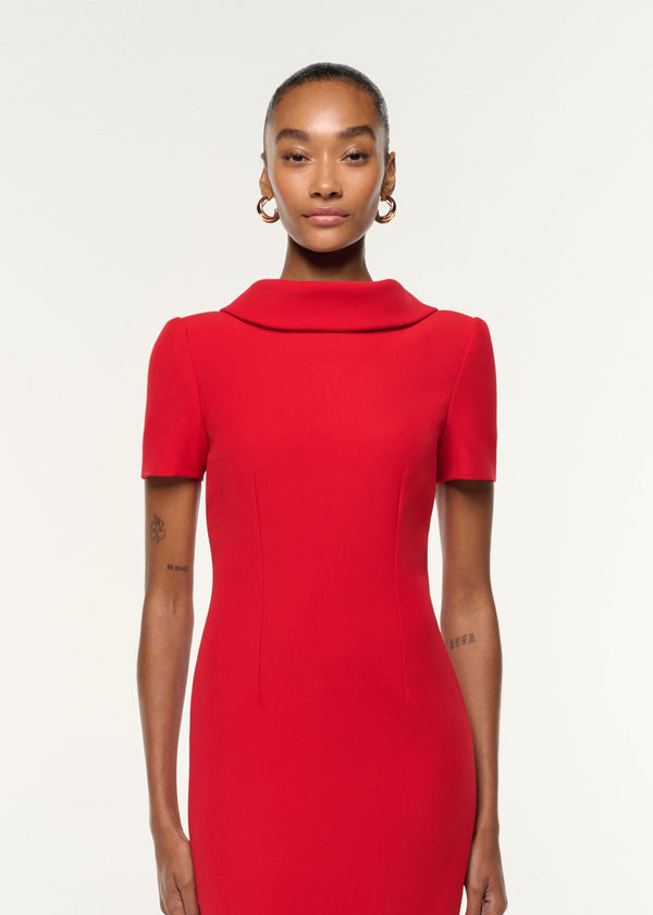 Roland Mouret Collared Crepe Gown Red