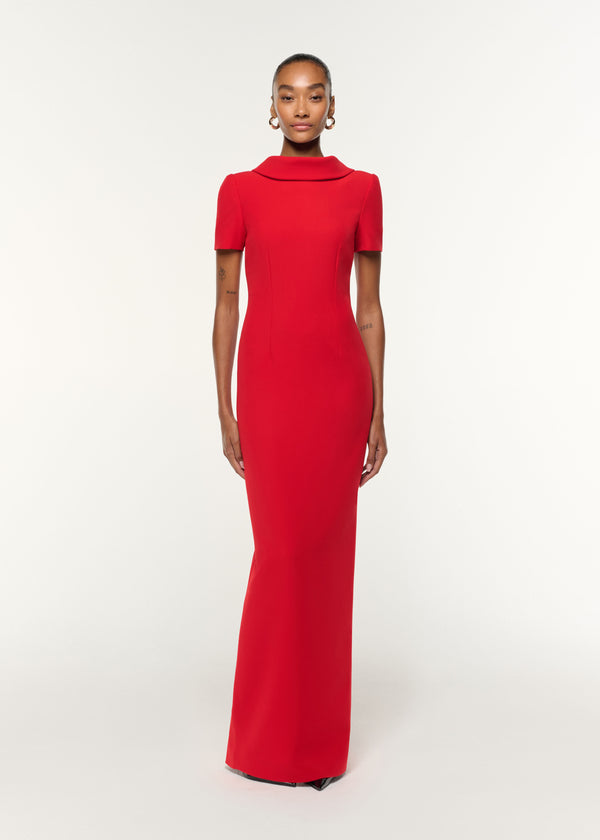roland mouret Collared Crepe Gown Red