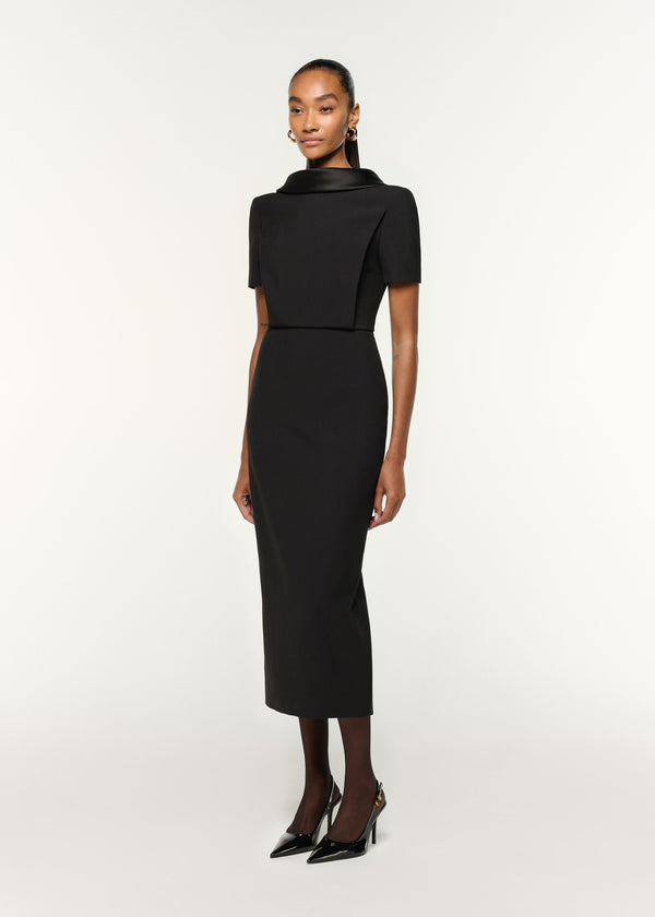 Roland Mouret Collared Crepe Midi Dress Black