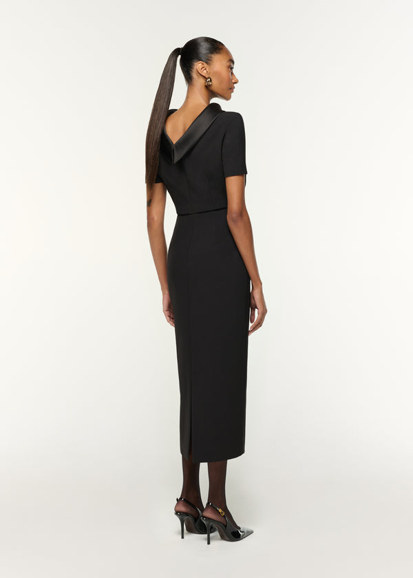 Roland Mouret Collared Crepe Midi Dress Black