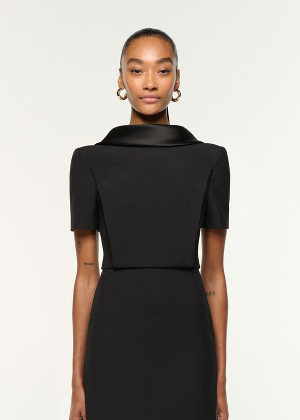 Roland Mouret Collared Crepe Midi Dress Black